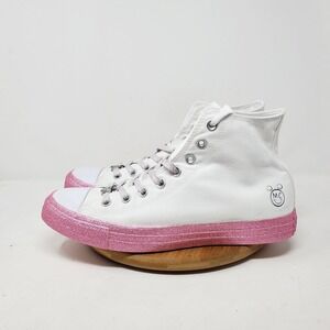 Converse Miley Cyrus Womens 11.5 Chuck Taylor‎ Hi Sneaker White Pink Glitter